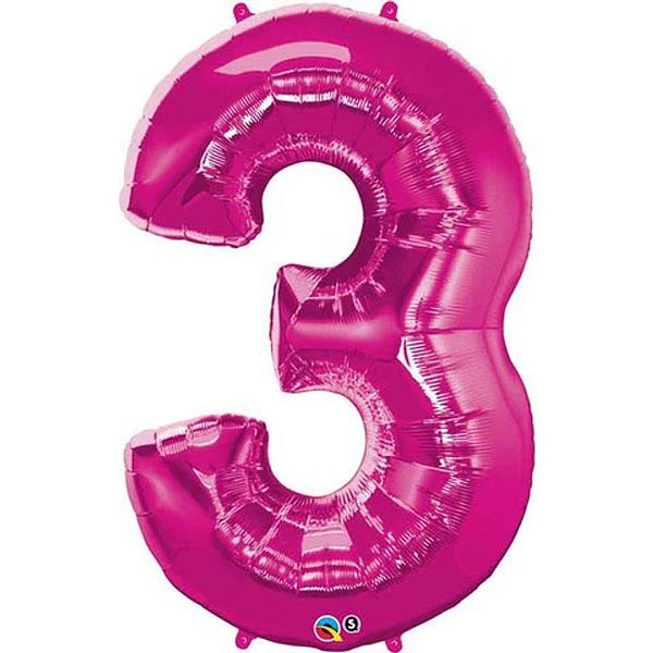 Balão Qualatex 34" - Número Três Magenta - 1 Un