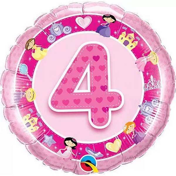 Balão Qualatex 18" - Redondo - 4 Anos Rosa Princesa - 1 Un