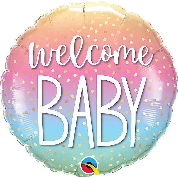 Balão Qualatex 18" - Redondo - Welcome Baby-Pontos Confetti - 1 Un