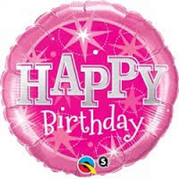 Balão Qualatex 36" - Redondo - Birthday-Rosa Com Brilho - 1 Un