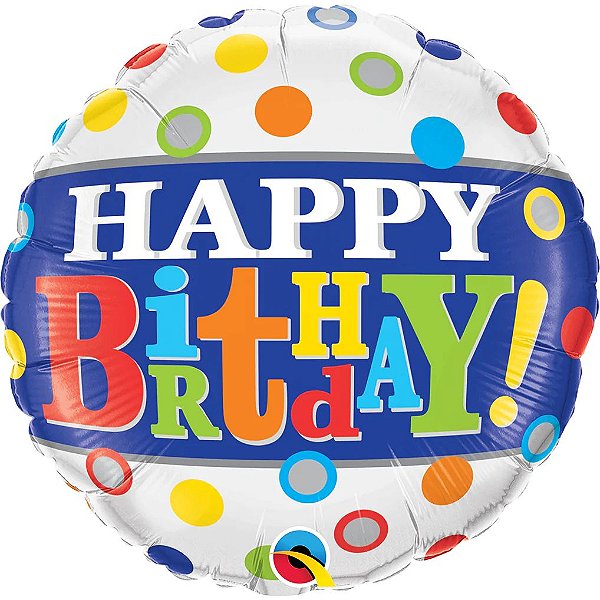 Balão Qualatex 18" - Redondo - Happy Birthday-Faixa E Pontos - 1 Un