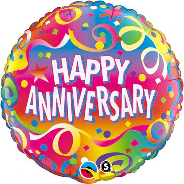 Balão Qualatex 18" - Redondo - Happy Anniversary-Confetes - 1 Un