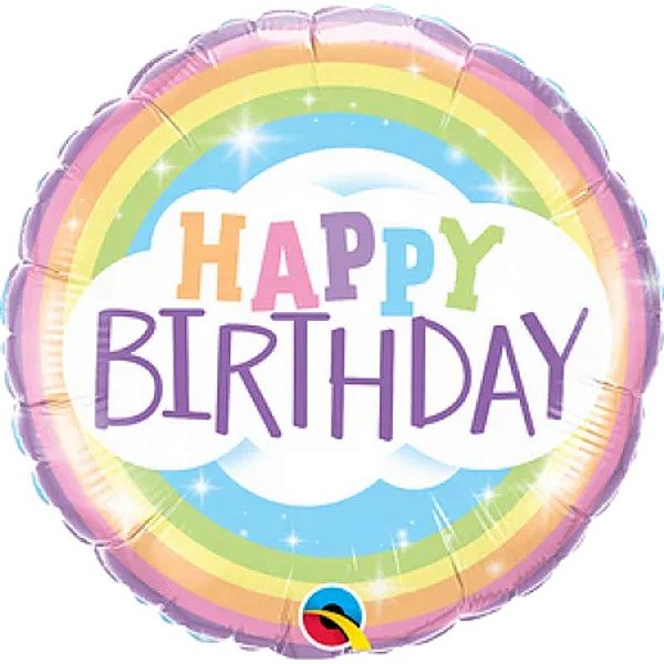 Balão Qualatex 18" - Redondo - Happy Birthday- Arco-Íris - 1 Un
