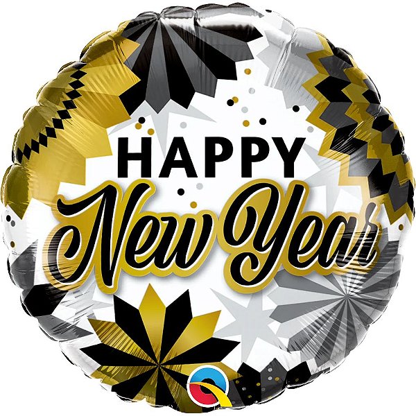 Balão Qualatex 18" - Redondo - New Year-Fas De Preto E Ouro - 1 Un