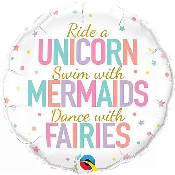 Balão Qualatex 18" - Redondo - Unicorn E Mermaids E Fairies - 1 Un