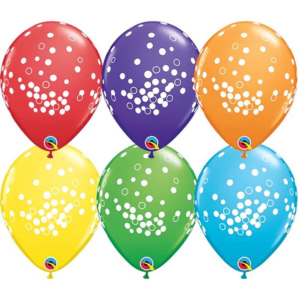 Balão Qualatex 11" - Redondo Arco-Íris - Pontos De Confete - 50 Un
