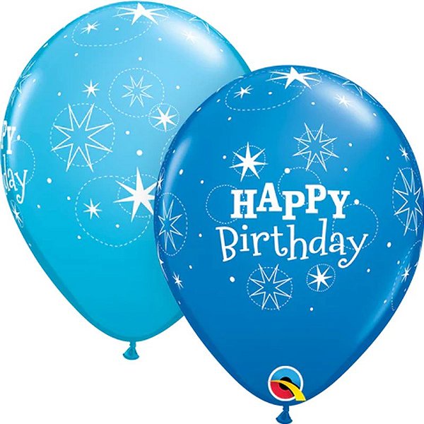 Balão Qualatex 11" - Redondo Azul E E Azul Casca De Ovo - Happy Birthday-Brilho - 50 Un
