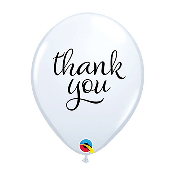 Balão Qualatex 11" - Redondo Branco - Thank You - 50 Un