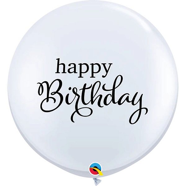 Balão Qualatex 3" - Redondo Branco - Happy Birthday - 2 Un