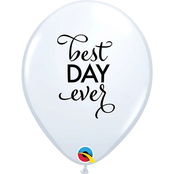 Balão Qualatex 11" - Redondo Branco - Best Day Ever - 50 Un