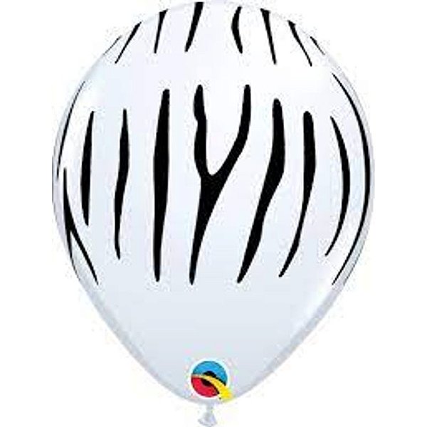 Balão Qualatex 11" - Redondo Branco - Listras De Zebra - 50 Un