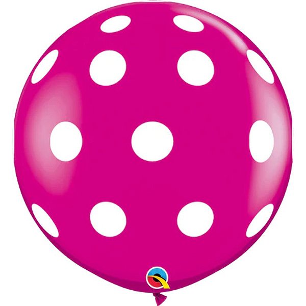Balão Qualatex 3" - Redondo Cereja Intenso - Pontos Polka Grandes - 2 Un