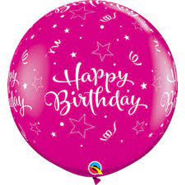 Balão Qualatex 3" - Redondo Cereja Intenso - Happy Birthday-Estrela A-R - 2 Un