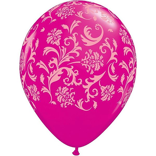 Balão Qualatex 11" - Redondo Cereja Intenso - Estampa De Damask - 50 Un