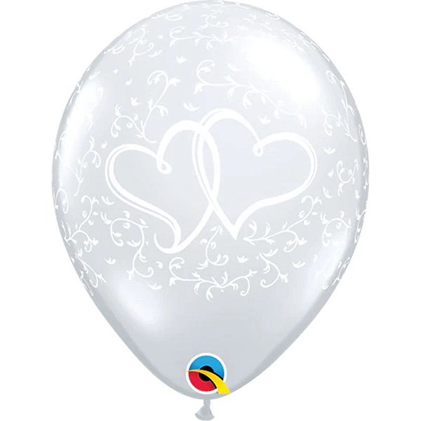 Balão Qualatex 11" - Transparente - Corações Entrelaçados - 50 Un