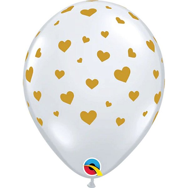 Balão Qualatex 11" - Transparente - Corações Aleatórios A-R - 50 Un