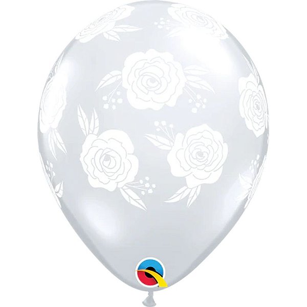 Balão Qualatex 11" - Transparente - Rosas Em Flor - 50 Un
