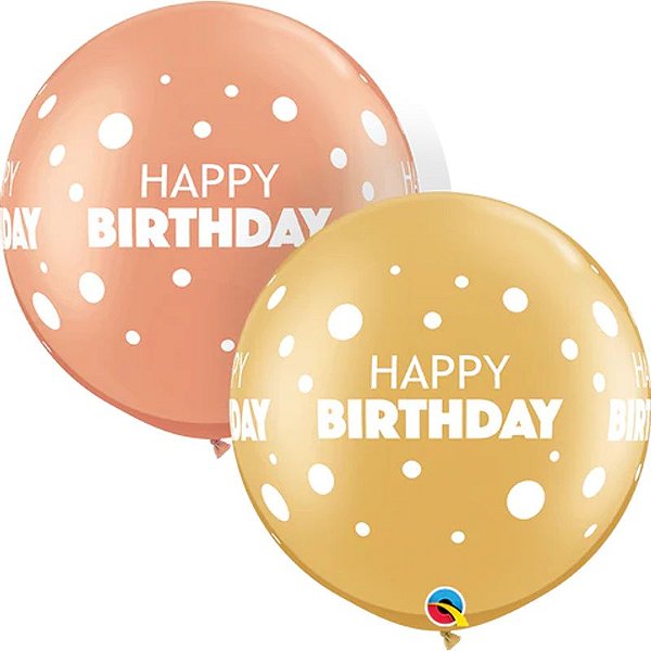 Balão Qualatex 30" - Redondo Ouro Rosa E Ouro - Birthday-Poás Grandes E Pequenos - 2 Un