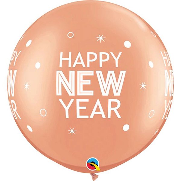 Balão Qualatex 30" - Redondo Rosê - New Year-Brilhante Pontos - 2 Un
