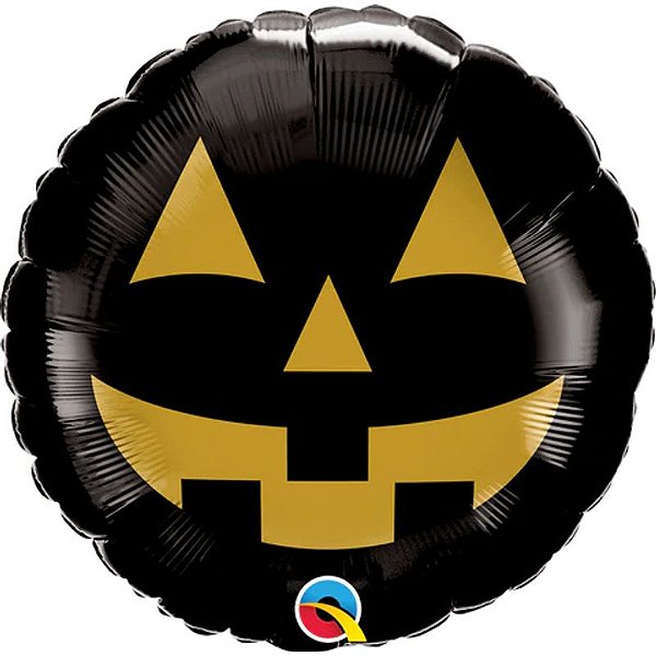 Balão Qualatex 09" - Redondo Solto - Jack Rostos-Ouro E Preto - 1 Un