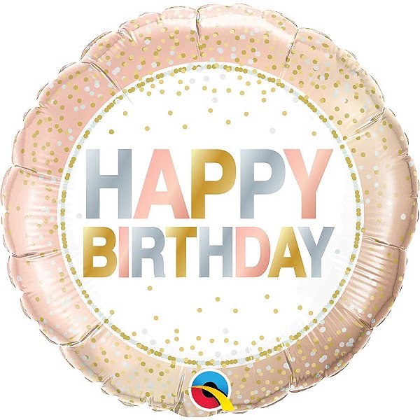 Balão Qualatex 04" - Redondo Solto - Birthday-Metálico Dourado - 1 Un