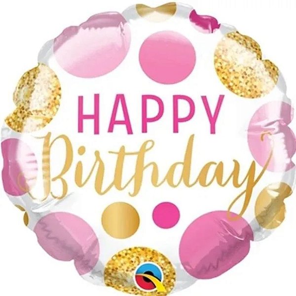Balão Qualatex 04" - Redondo Solto - Birthday-Poás Rosas E Dourados - 1 Un
