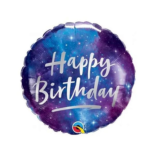 Balão Qualatex 04" - Redondo Solto - Happy Birthday-Galaxia - 1 Un