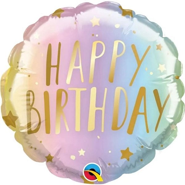 Balão Qualatex 04" - Redondo Solto - Birthday-Ombre E Estrelas - 1 Un