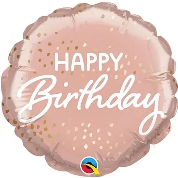 Balão Qualatex 04" - Redondo Solto - Birthday-Confetes Rosa E Ouro - 1 Un