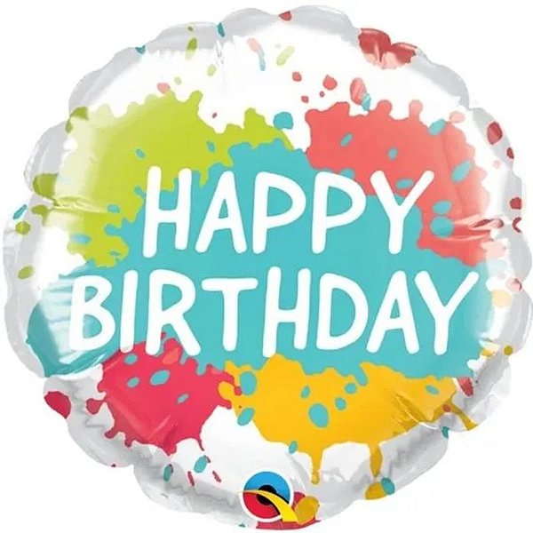 Balão Qualatex 04" - Redondo Solto - Birthday-Bolas De Tinta - 1 Un