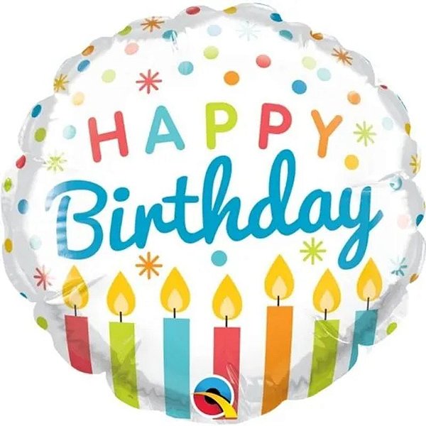 Balão Qualatex 04" - Redondo Solto - Happy Birthday-Velinhas - 1 Un