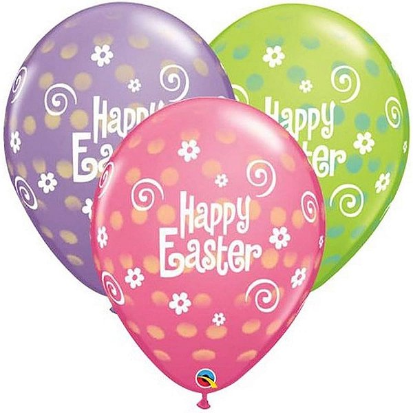 Balão Qualatex 11" - Redondo Sortido Especial - Happy Easter-Pontos - 50 Un