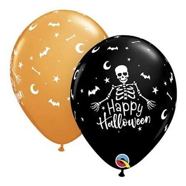 Balão Qualatex 11" - Redondo Sortido Especial - Happy Halloween-Esqueleto - 50 Un