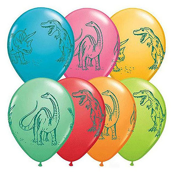 Balão Qualatex 11" - Redondo Sortido Festivo - Dinossauros Em Acao - 50 Un