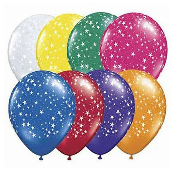 Balão Qualatex 11" - Redondo Sortido Joia - Estrelas A-R - 50 Un