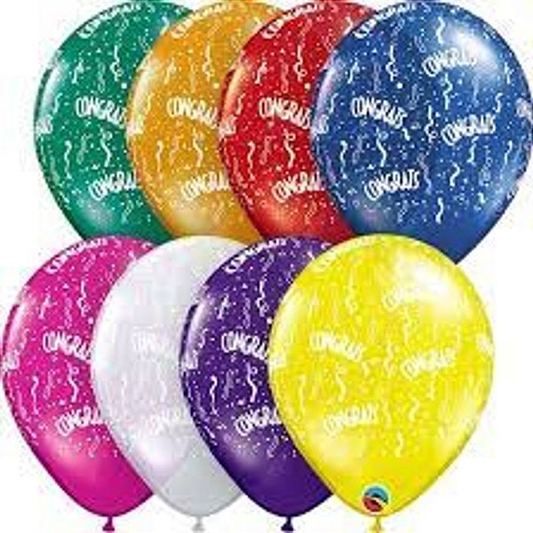 Balão Qualatex 11" - Redondo Sortido Joia - Congrats A-R - 50 Un