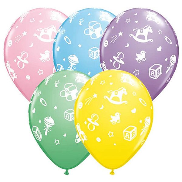 Balão Qualatex 11" - Redondo Sortido Pastel - Bercario De Bebê - 50 Un
