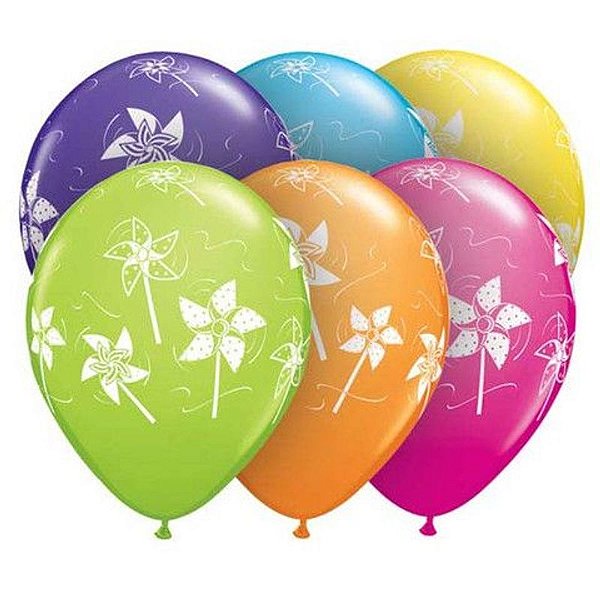 Balão Qualatex 11" - Redondo Sortido Tropical - Cataventos - 50 Un