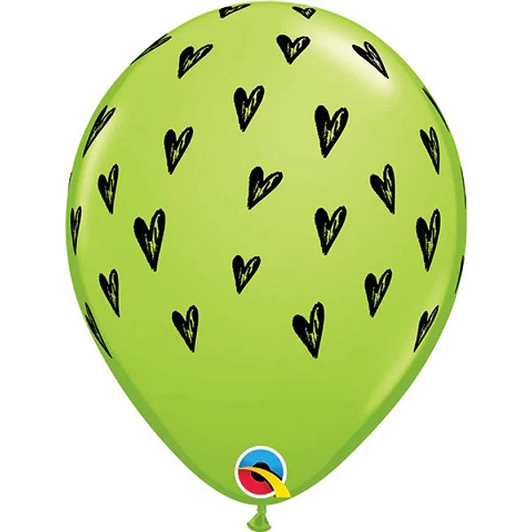Balão Qualatex 11" - Redondo Verde Lima - Sementes De Coração - 50 Un
