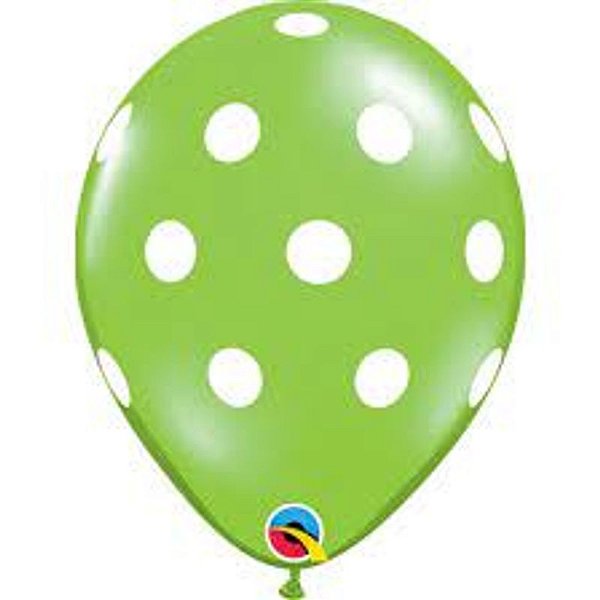 Balão Qualatex 11" - Redondo Verde Lima - Pontos Polka Grandes - 50 Un