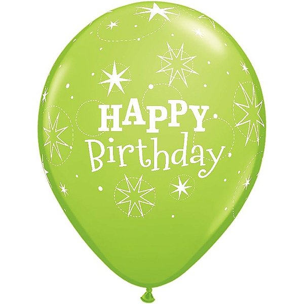 Balão Qualatex 11" - Redondo Verde Lima - Happy Birthday-Brilho - 50 Un