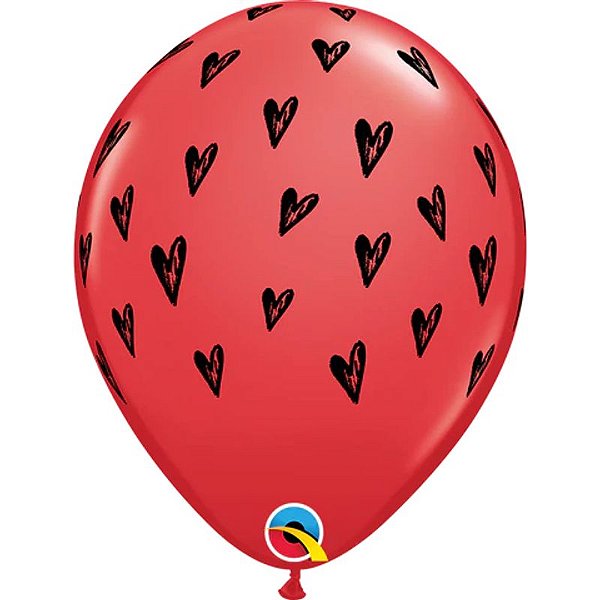 Balão Qualatex 11" - Redondo Vermelho - Sementes De Coração - 50 Un