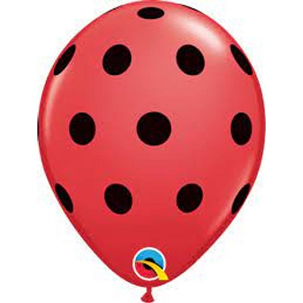 Balão Qualatex 5" - Redondo Vermelho - Pontos Polka Grandes - 100 Un
