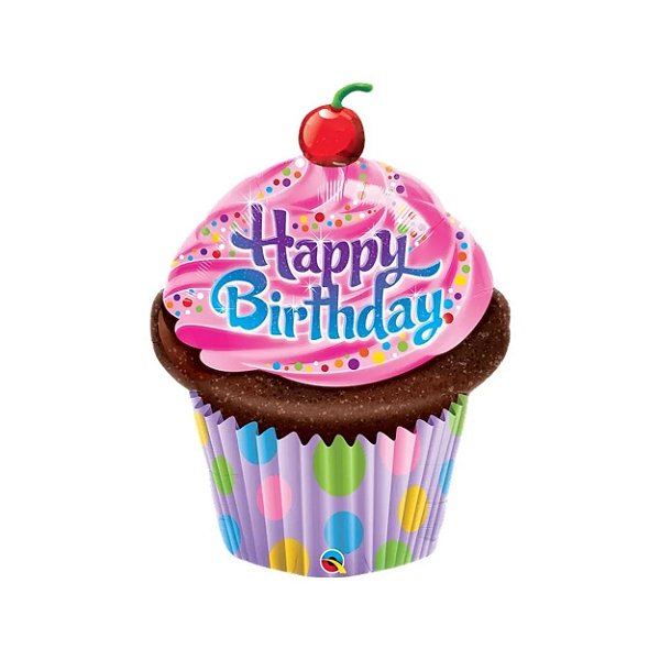 Balão Qualatex 35" - Shape - Birthday-Cupcake Com Cobertura - 1 Un