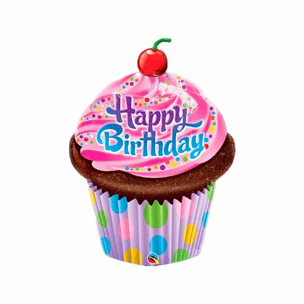 Balão Qualatex 14" - Shape Solto - Birthday-Cupcake Com Cobertura - 1 Un