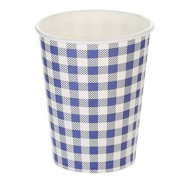 Copo de Papel 270ml Xadrez Azul Junina - 10 Un