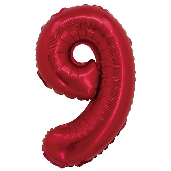 Balão Metalizado com Canudo 16" Vermelho Número 9 - Silver Plastic - 1 Unidade