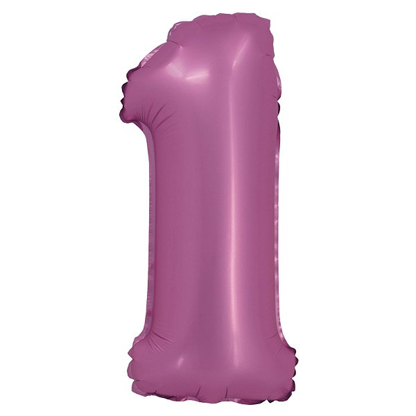 Balão Cromado com Canudo 16" Rosa Número 1 - Silver Plastic - 1 Un