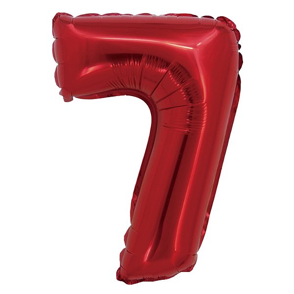 Balão Metalizado com Canudo 16" Vermelho Número 7 - Silver Plastic - 1 Unidade