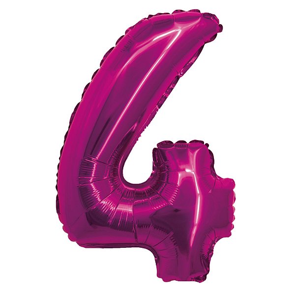 Balão Metalizado com Canudo 16" Rosa Número 4 - Silver Plastic - 1 Unidade